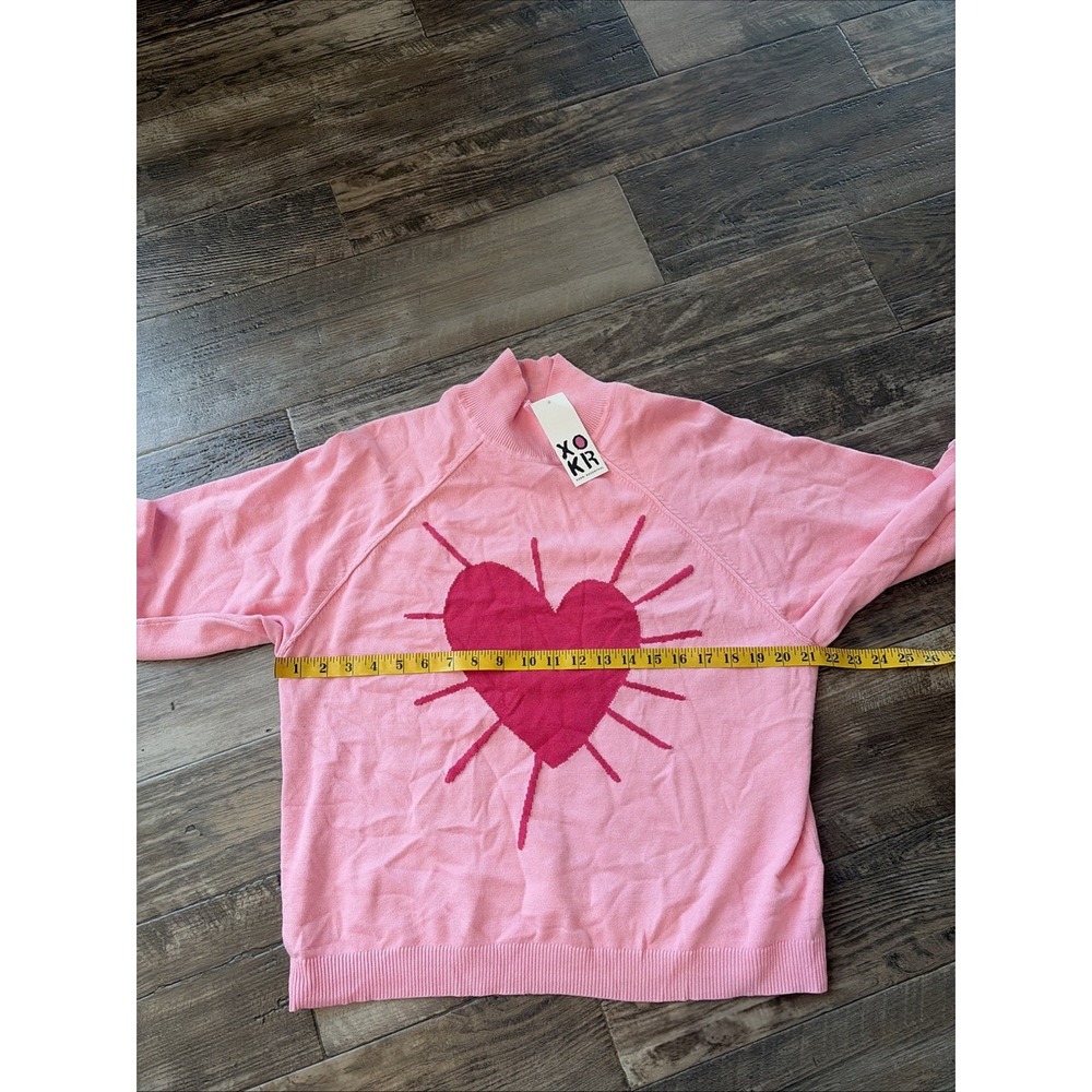 XOKR Kerri Rosenthal Sweater Medium Pink Heart Mock Neck Cropped Boxy Oversized - Picture 5 of 7